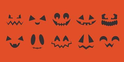 Set of scary faces in black flat style. Spooky Halloween decorations. vector