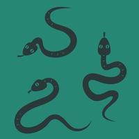 Snake in different poses. Halloween character in black flat style. vector