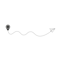 ruta de avión de papel de línea discontinua con icono de ubicación png