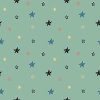 Seamless pattern with doodle stars on green background. Childish simple picture for kids textiles vector