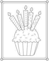 Birthday cup cake with candles suitable for children's coloring page vector illustration