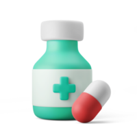 medicine capsule pill drug with bottle 3d icon illustration png