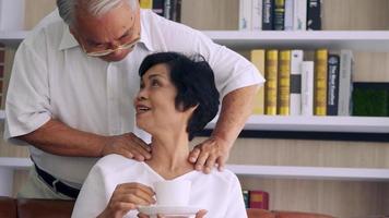 Asian elderly couple spending time together at home. photo