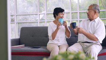 Asian elderly couple spending time together at home. photo