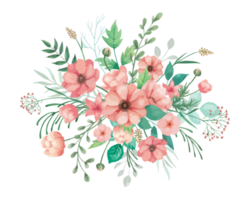 vattenfärg korall anemon blommor bukett illustration png