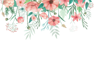 ilustración de arreglo de borde de flores de anémona de coral acuarela png
