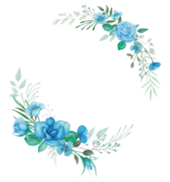 Watercolor Blue Rose Flowers Wreath Illlustration