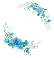 ilustración de corona de flores rosa azul acuarela png