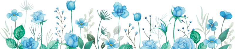 Watercolor Flowers Border Arrangement with Blue Roses and Green Leaves Illustration png