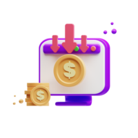 Rendu d'illustration d'icône financière et d'investissement violet 3d png