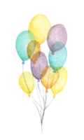 Bündel und Gruppen von bunten Luftballons. Aquarellillustration. png