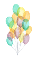 Bündel und Gruppen von bunten Luftballons. Aquarellillustration. png