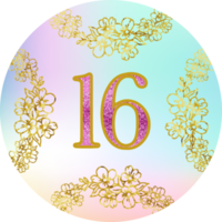 número, 16, 16º aniversário, calendário do advento. natal, aniversário, modelo de casamento. flor, ornamentos, cores douradas. png