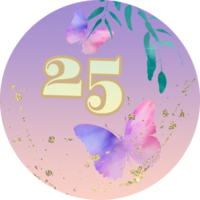 Number, advent calendar, letter. Birthday, Christmas, wedding template. Butterflies, flowers, gold splashes. png