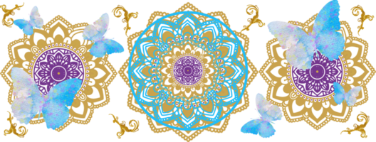 Mandala, Ramadan, yoga, tarot design template. Butterflies, flowers, watercolour template.