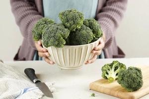 Female Hand Holding A Bowl of Broccoli photo