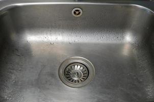 Closeup of the sink that has just been washed. photo