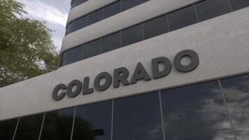 Colorado sign on a modern skyscraper. Colorado building. 3d illustration photo