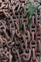 Heavy-duty rusted chains by the dock. photo