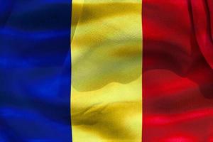 Ilustración 3d de una bandera de rumania - bandera de tela ondeante realista foto