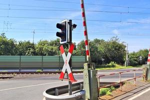 Multiple railroad tracks with junctions at a railway station in a perspective and birds view photo