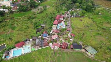 Beautiful aerial view, Natural panorama - People in the pool, Mountains background. video