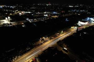 Night Aerial View of Illuminated British City. Drone's Footage of Luton Town of England at Night photo