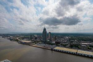 Downtown Mobile, Alabama waterfront skyline on a cloudy summer day photo