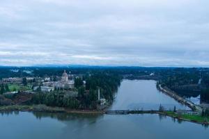 The Olympia, Washington waterfront at twilight in December of 2021 photo