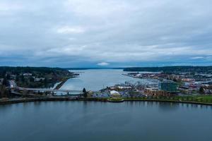 The Olympia, Washington waterfront at twilight in December of 2021 photo