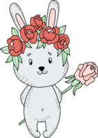 Cute bunny girl in flower wreath png