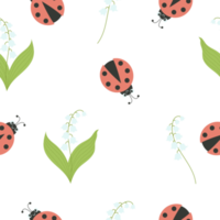 Seamless pattern with ladybug and Flower Muguet png