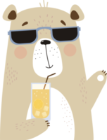 Bear in sunglasses with cocktail on vacation png