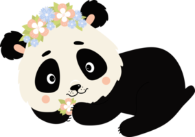 panda mignon dans une couronne de fleurs png