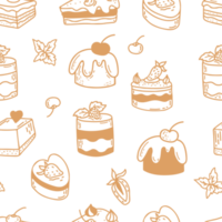 modèle sans couture linéaire avec des bonbons, des gâteaux, des gaufres, des desserts à la crème avec un style de doodle linéaire dessiné à la main png