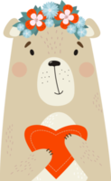 schattig beer in bloem krans met hart png