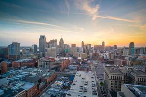 Aerial view of downtown Detroit at twilight photo