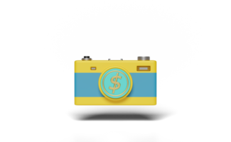 appareil photo bleu jaune avec de l'argent en dollars png