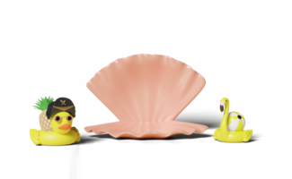 3d zomer reizen concept met schelp, eend, flamingo png