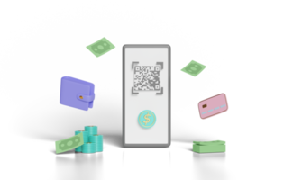 3D-Smartphone mit QR-Code-Scannen, Geldbörse, Banknoten png