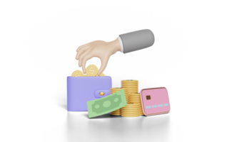 3d businessman hands holding coin with stacked coin, wallet png