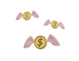 3d flying dollar coin wings isolated on blue png