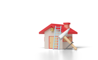 3d rood huis speelgoed- met hamer, nagel, ladder of trap png