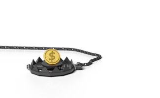3d Bear Trap with money coin dollar isolated png