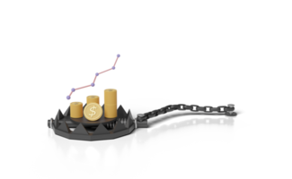 3d Bear Trap with charts and graph, money coin dollar png