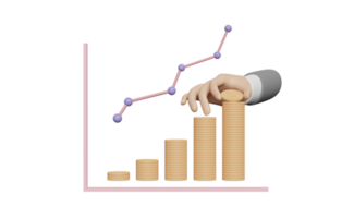 3d empresario manos sosteniendo moneda con gráficos y gráficos png