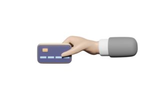 Tarjeta de crédito azul del asimiento de la mano del hombre de negocios 3d aislada png