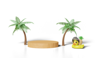 3d stage podium with inflatable duck, pirate hat png