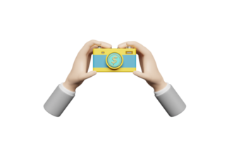 3d businessman hands holding camera with coin isolated png