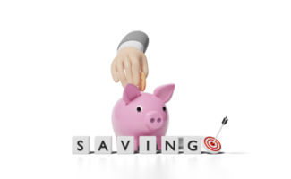 3d businessman hands holding coin with piggy bank, target png